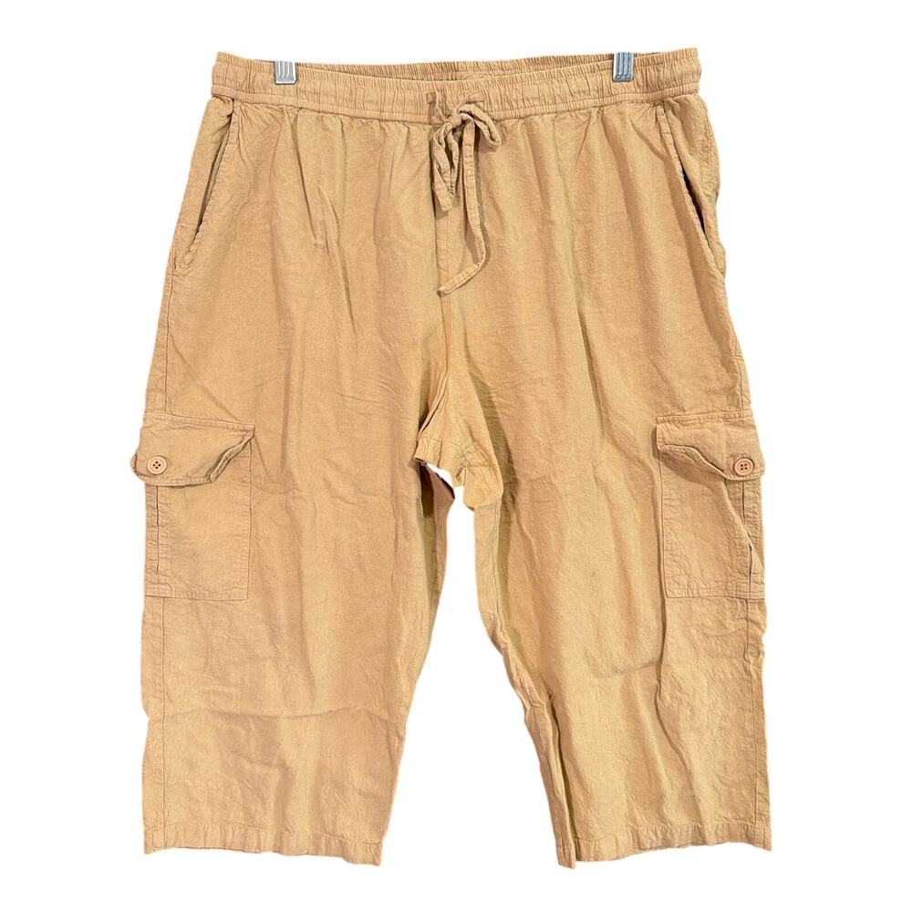 Collections ETC Womens Pants Tan Pull On High Rise 100% Cotton Capri Large